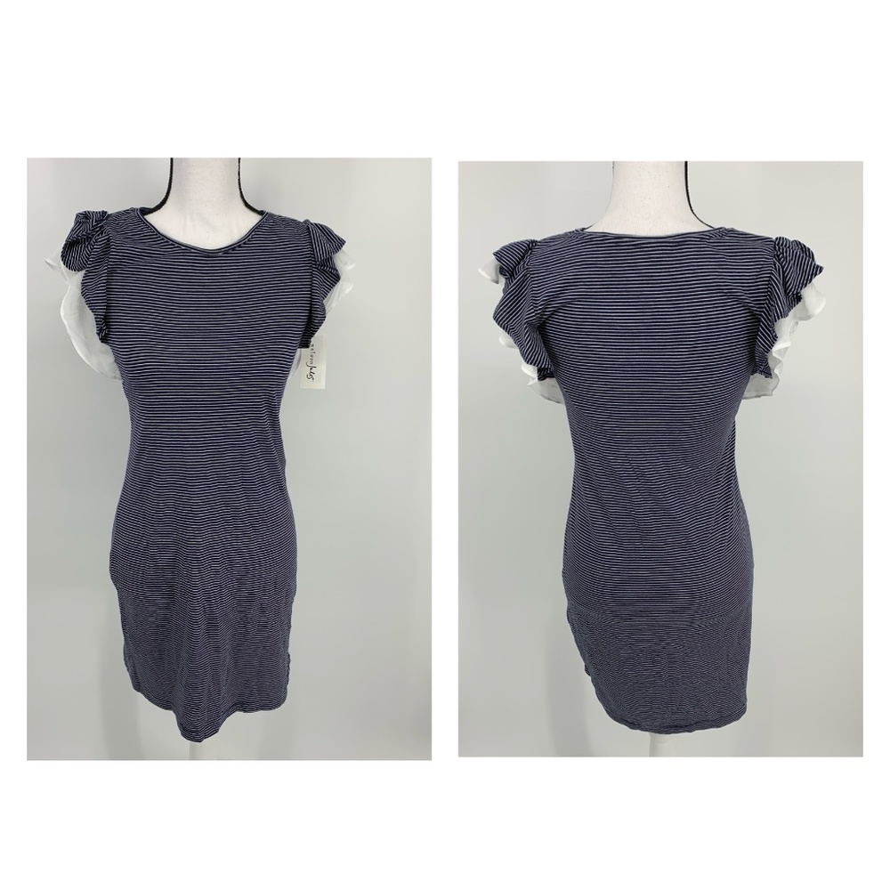 Maison Jules Ruffled Striped Mini Casual Dress F7